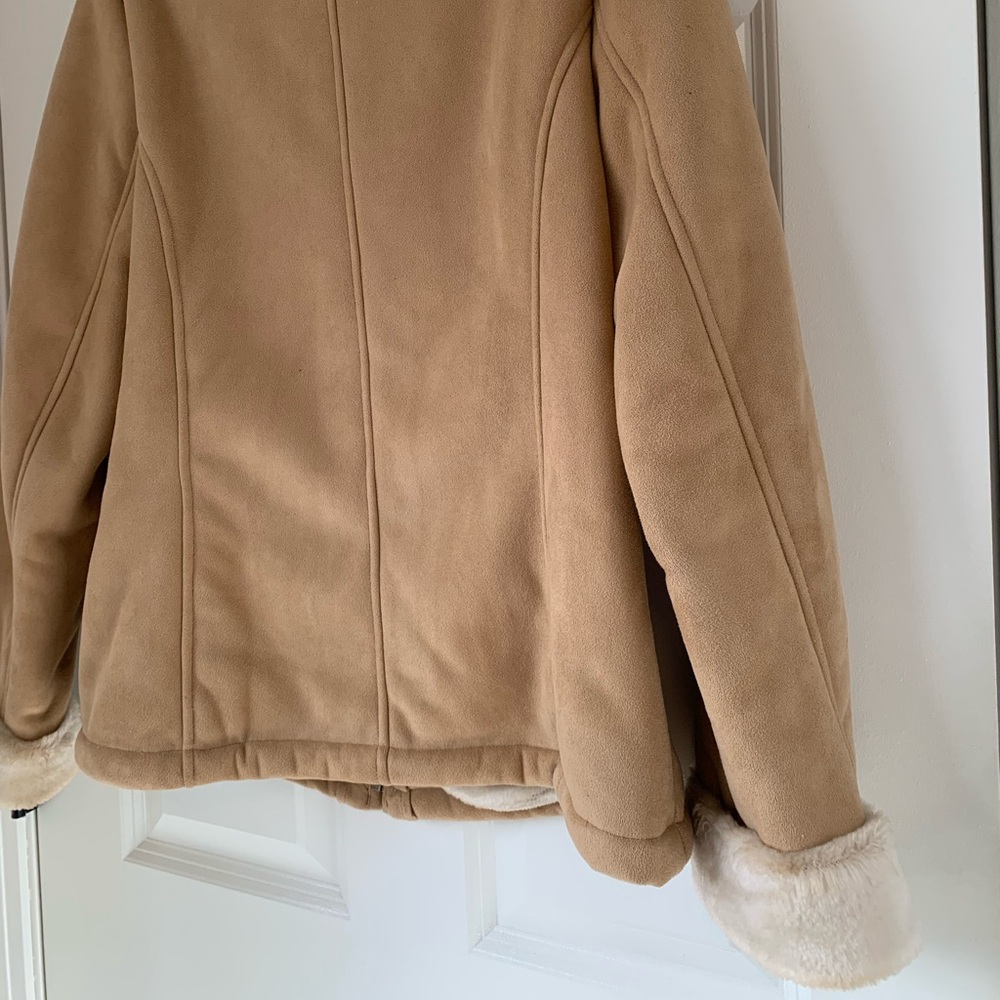 Y2K Braetan Coat Women's Faux Suede Fur Lined Pockets Tan Zip Penny Lane Sz M - Picture 3 of 15